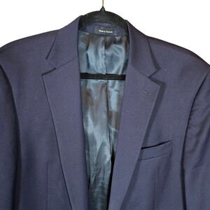 Joseph & Feiss Gold Blazer Mens 38 Long Navy Blue‎ Wool Elbow Patch Classic Fit